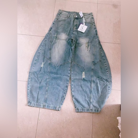 retro‎ wide-leg curved knife jeans high waist versatile practical sickle pants - Picture 2 of 6